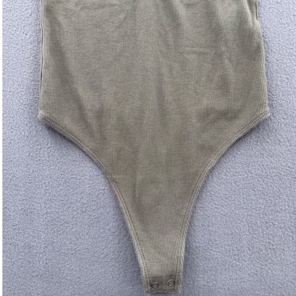 Abercrombie Henley Ribbed Thong Bodysuit S Olive Green Sleeveless V-Neck Boho - Picture 5 of 12